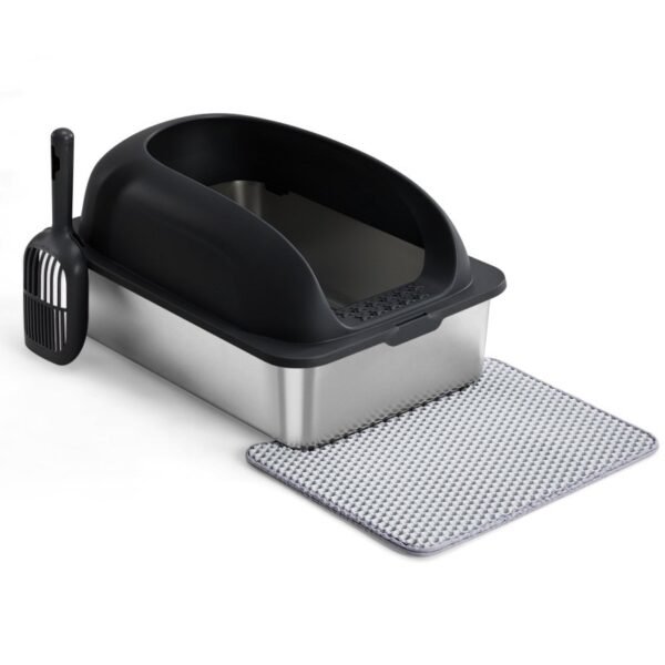 Stainless Steel Enclosed Cat Litter Box with Scoop & Mat
