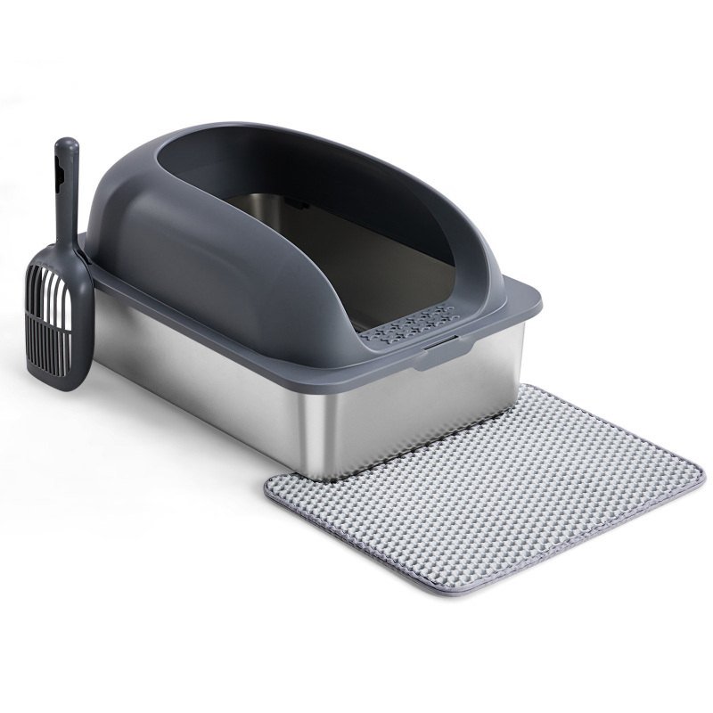 Stainless Steel Enclosed Cat Litter Box with Scoop & Mat