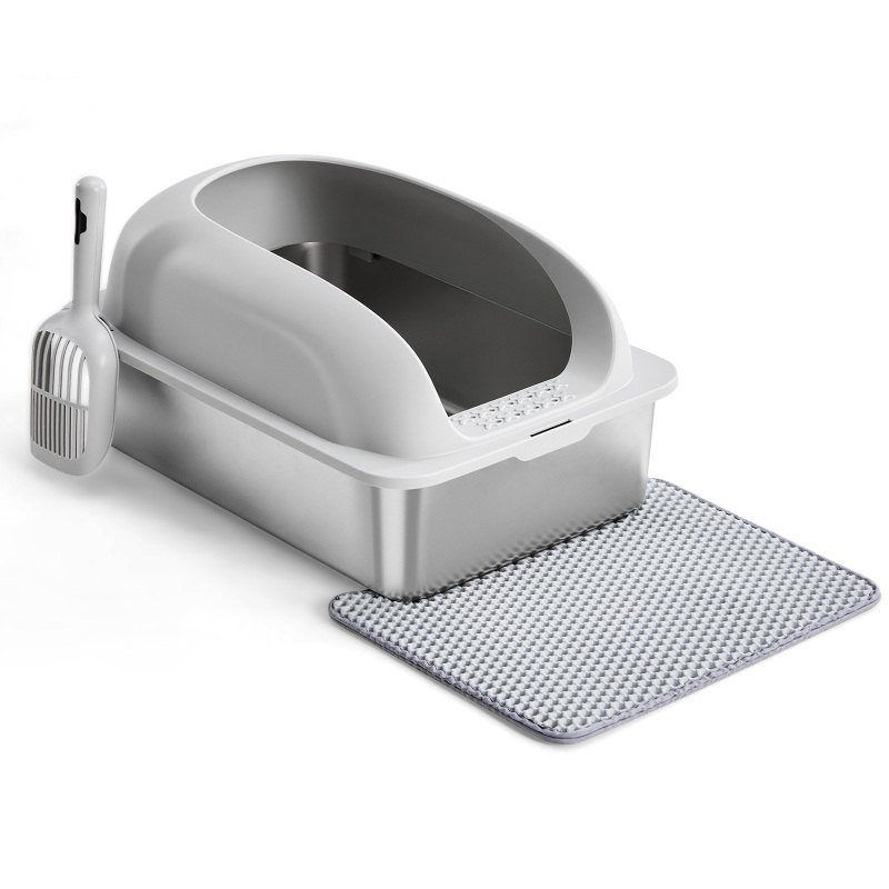 Stainless Steel Enclosed Cat Litter Box with Scoop & Mat
